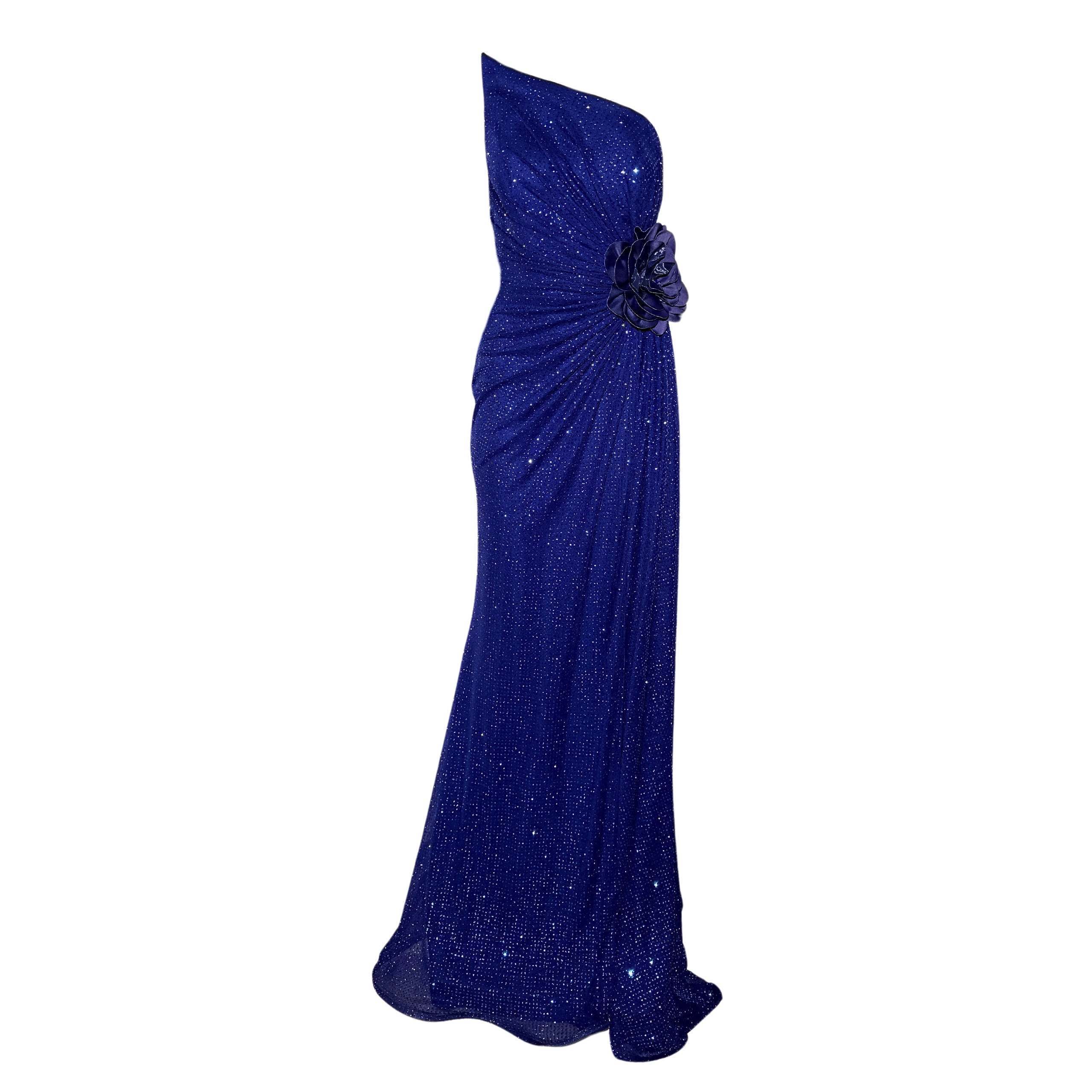 Cult Moda - Strapless Asymmetric Blue Crystal Embellished Prom Dress - Fr 40